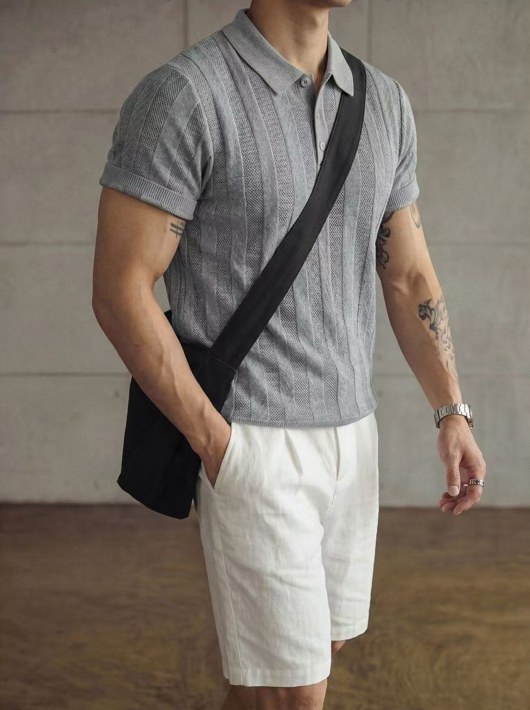 Men's Premium Vintage Striped Knit Polo Shirt