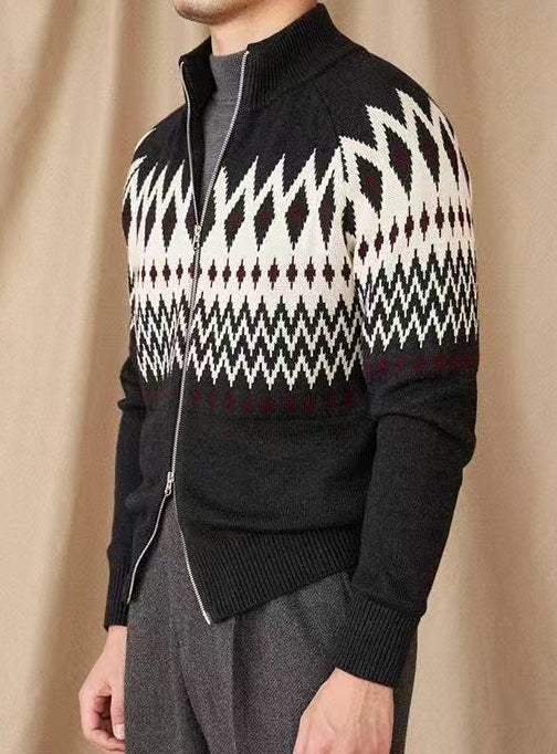 Fair Isle Knit Zip Cardigan