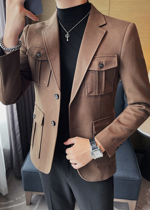 Men’s Wool-Blend Short Coat – Fall/Winter Korean Style Casual Tailored Jacket