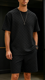 Men's Premium Checkerboard Knit Crewneck Tee & Shorts Set