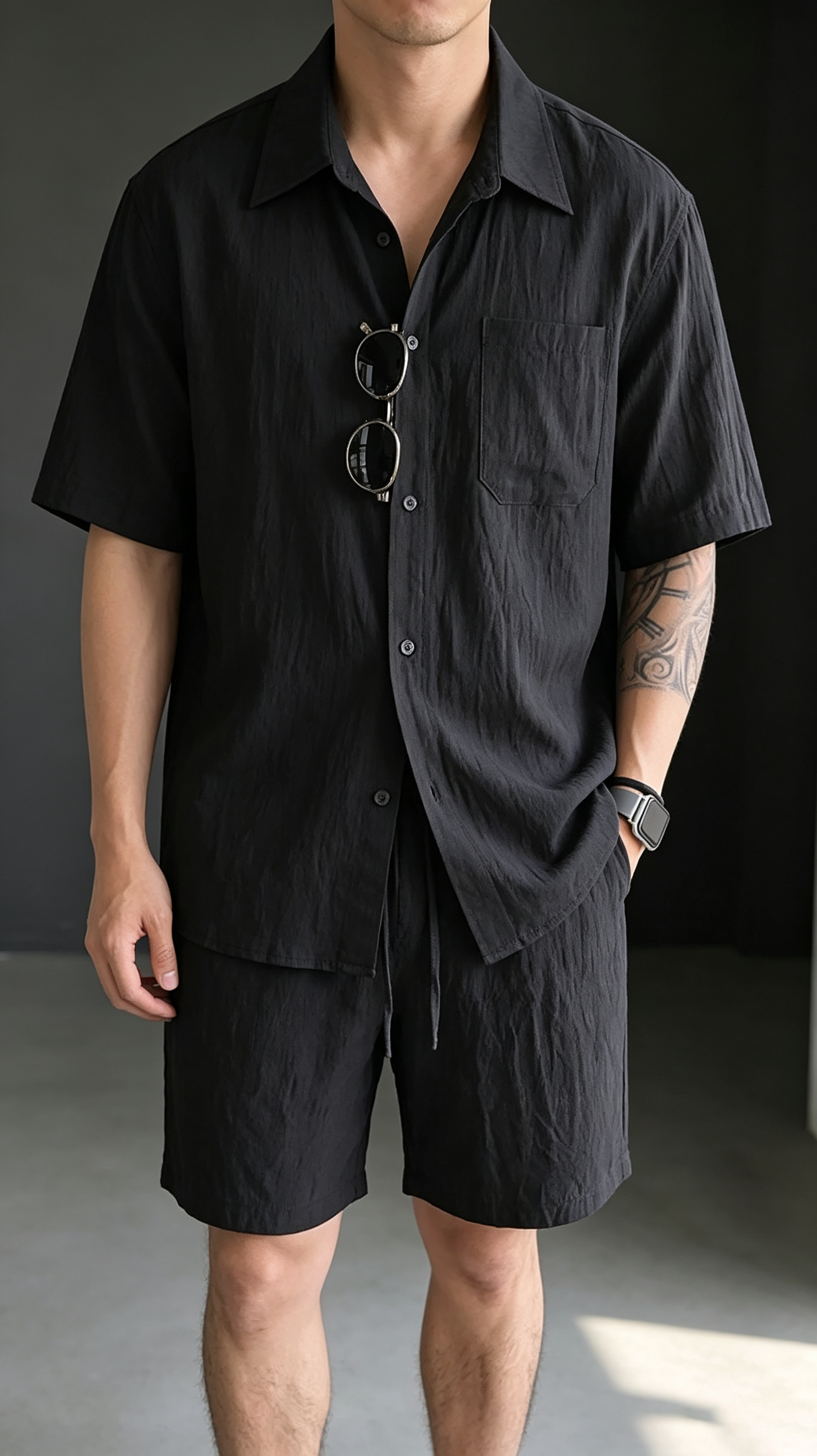 Men's Premium Linen-Look Short-Sleeve Shirt & Shorts Set