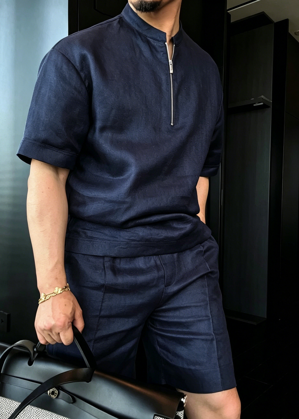 Men's Old Money Linen Half-Zip Short Sleeve Set – Luxury Summer Casual Outfit