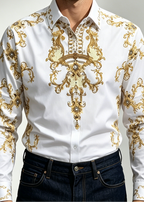 Luxury Baroque Butterfly Rhinestone Printed Shirt - Men's Slim Fit Non-Iron Vintage Dandy Dress Shirt