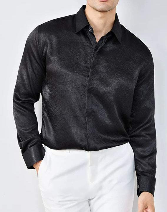 Premium Wrinkle-Textured Silky Long-Sleeve Shirt
