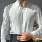 French-Inspired Imperial Collar Dress Shirt for Men – Long-Sleeve Anti-Wrinkle Elegant Point Collar Shirt