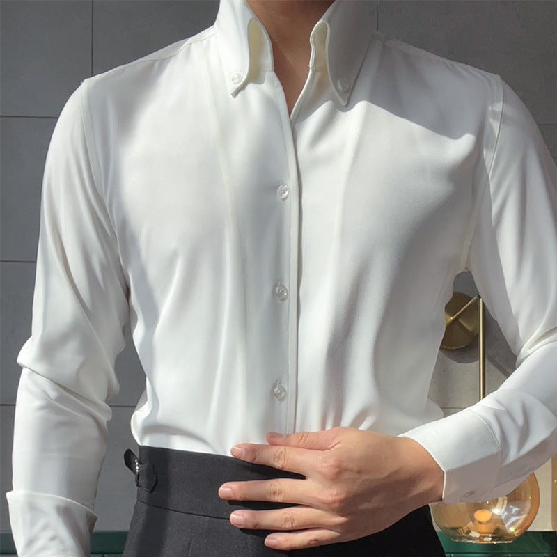 French-Inspired Imperial Collar Dress Shirt for Men – Long-Sleeve Anti-Wrinkle Elegant Point Collar Shirt