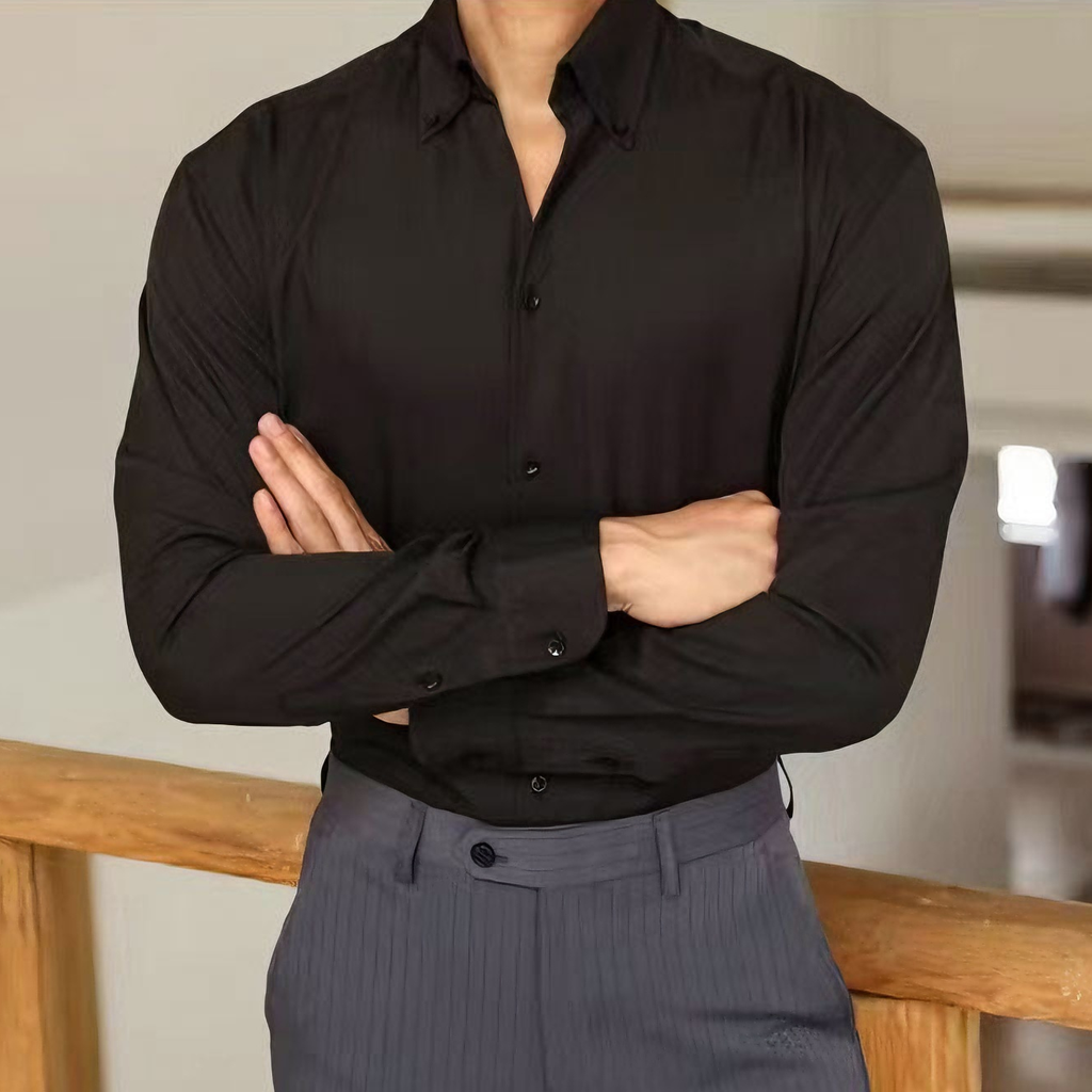 French-Inspired Imperial Collar Dress Shirt for Men – Long-Sleeve Anti-Wrinkle Elegant Point Collar Shirt