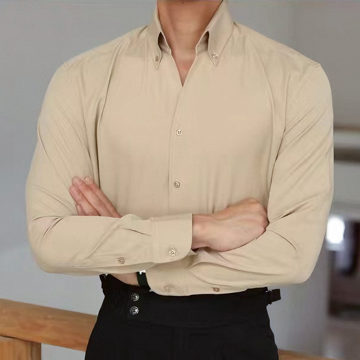 French-Inspired Imperial Collar Dress Shirt for Men – Long-Sleeve Anti-Wrinkle Elegant Point Collar Shirt