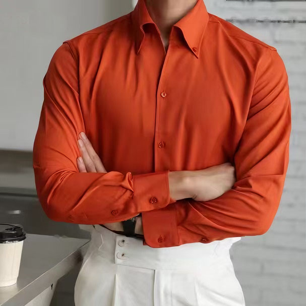 French-Inspired Imperial Collar Dress Shirt for Men – Long-Sleeve Anti-Wrinkle Elegant Point Collar Shirt