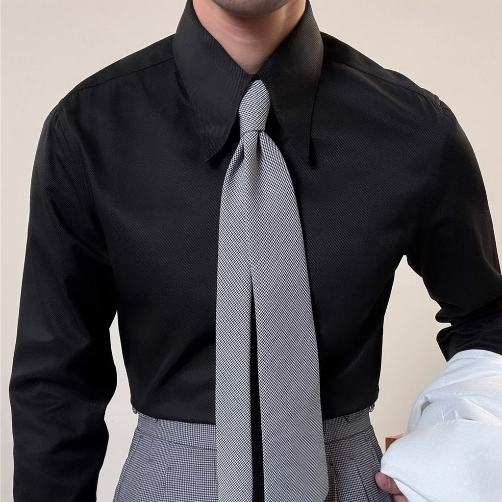 French-Inspired Imperial Collar Dress Shirt for Men – Long-Sleeve Anti-Wrinkle Elegant Point Collar Shirt
