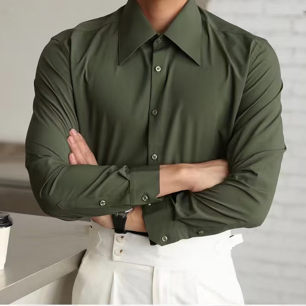 French-Inspired Imperial Collar Dress Shirt for Men – Long-Sleeve Anti-Wrinkle Elegant Point Collar Shirt