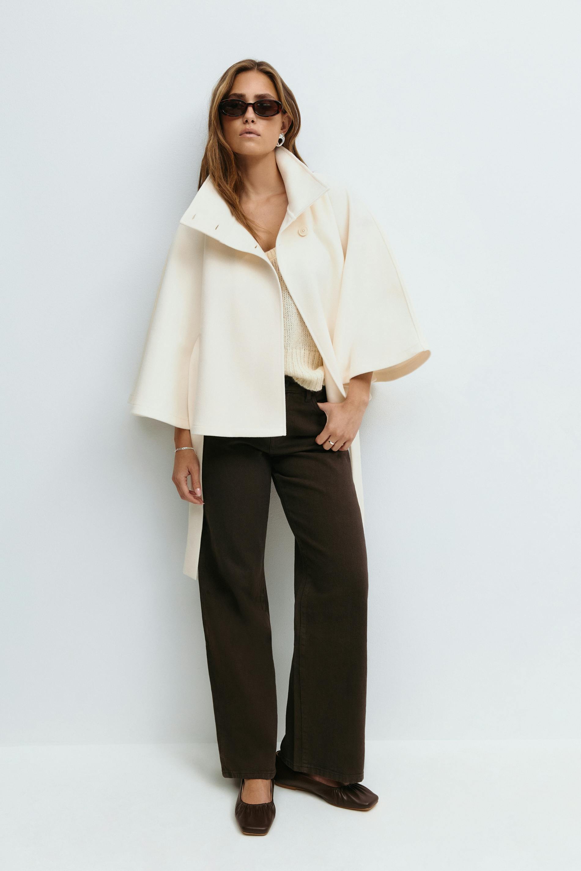 Elegant Belted Cape Coat for Women