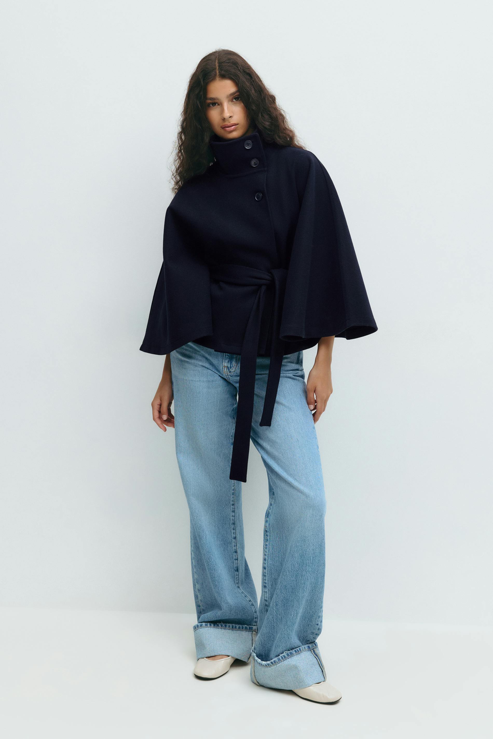 Elegant Belted Cape Coat for Women