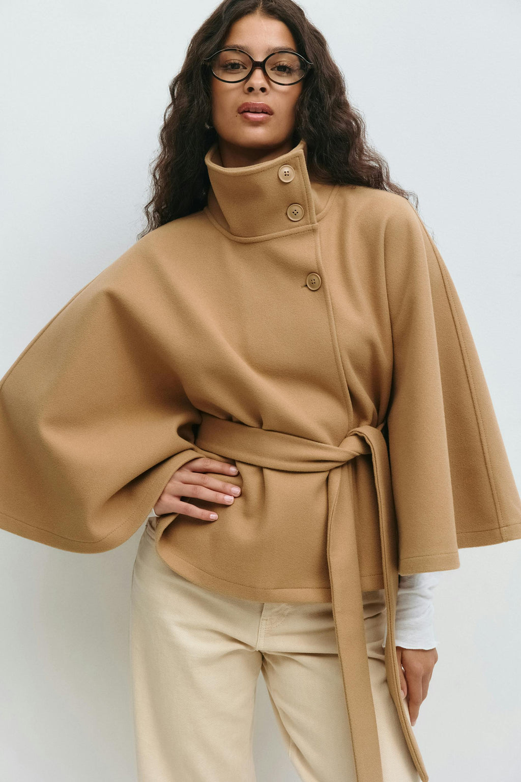 Elegant Belted Cape Coat for Women
