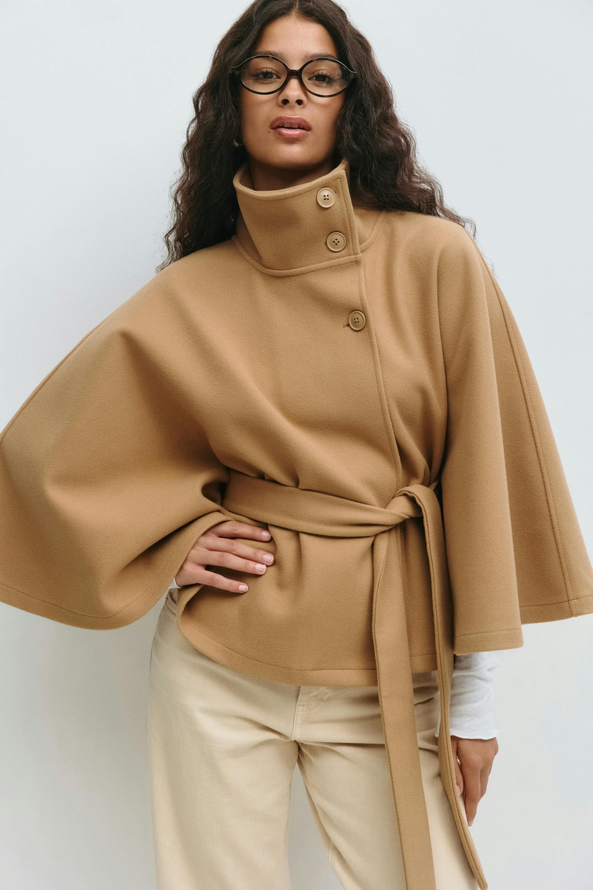 Elegant Belted Cape Coat for Women