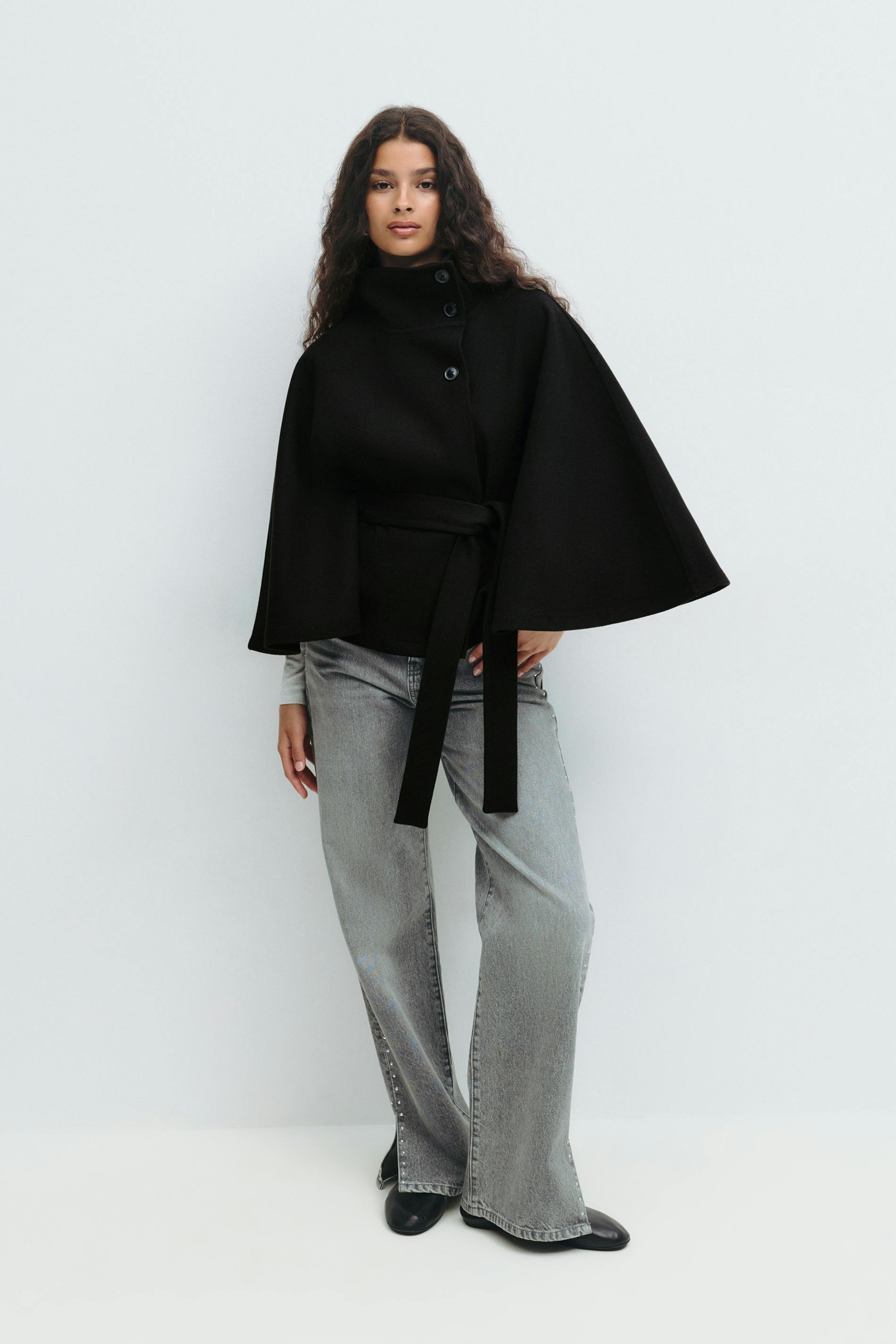 Elegant Belted Cape Coat for Women