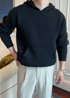 Men's Hooded Thick Knit Sweater - British Style Warm Pullover Hoodie for Fall Winter