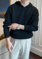 Men's Hooded Thick Knit Sweater - British Style Warm Pullover Hoodie for Fall Winter