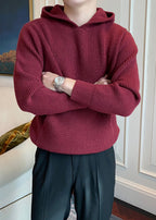 Men's Hooded Thick Knit Sweater - British Style Warm Pullover Hoodie for Fall Winter