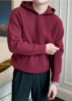 Men's Hooded Thick Knit Sweater - British Style Warm Pullover Hoodie for Fall Winter