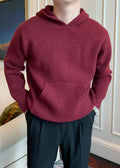 Men's Hooded Thick Knit Sweater - British Style Warm Pullover Hoodie for Fall Winter