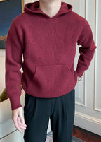 Men's Hooded Thick Knit Sweater - British Style Warm Pullover Hoodie for Fall Winter