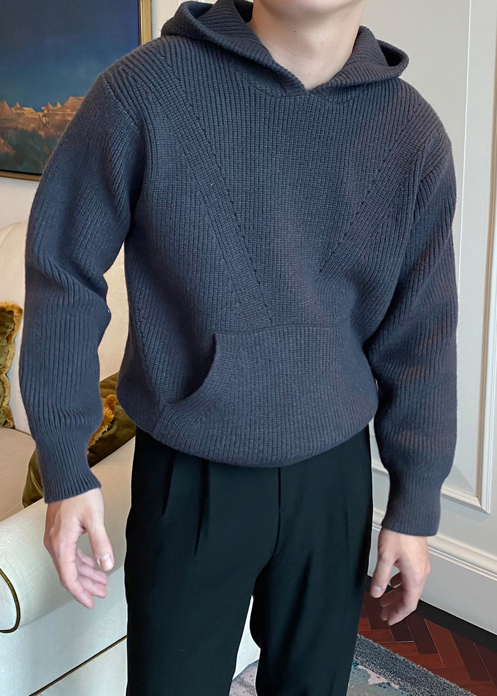 Men's Hooded Thick Knit Sweater - British Style Warm Pullover Hoodie for Fall Winter