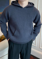 Men's Hooded Thick Knit Sweater - British Style Warm Pullover Hoodie for Fall Winter