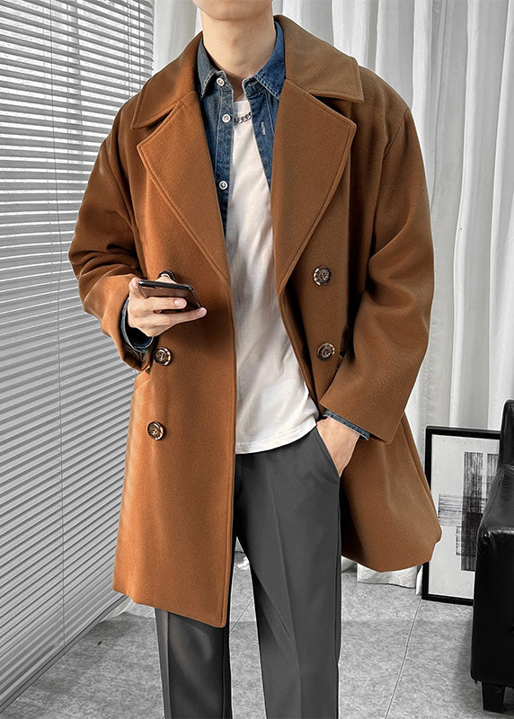 Men's British Style Wool Blend Overcoat - Long Loose-Fit Trench Coat for Autumn