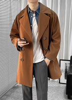 Men's British Style Wool Blend Overcoat - Long Loose-Fit Trench Coat for Autumn