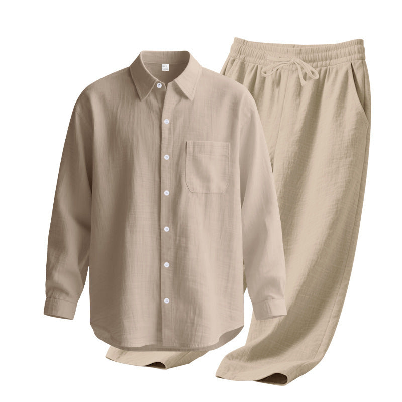Men's 2-Piece Linen Outfits Casual Long Sleeve Button Down Shirt and Pants Set Beach Vacation Suits