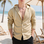 Men's Casual Hooded Vertical Striped Linen Shirt