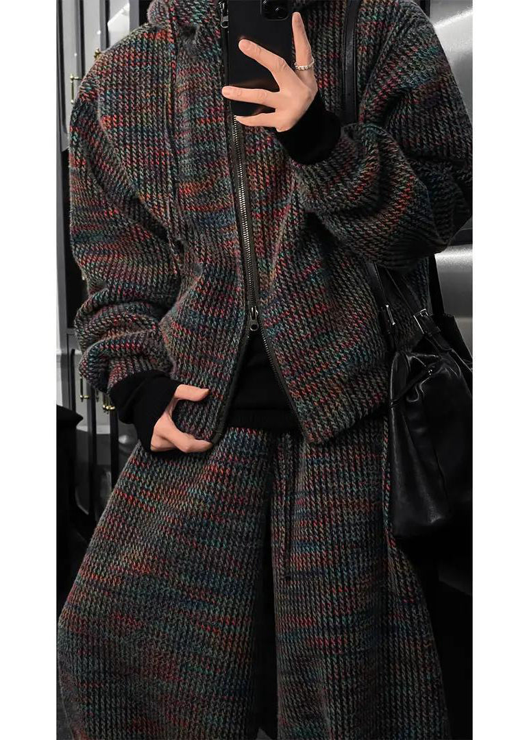 Vintage Vibes Chunky Knit Co-ord Set - Hooded Sweater & Wide Leg Pants