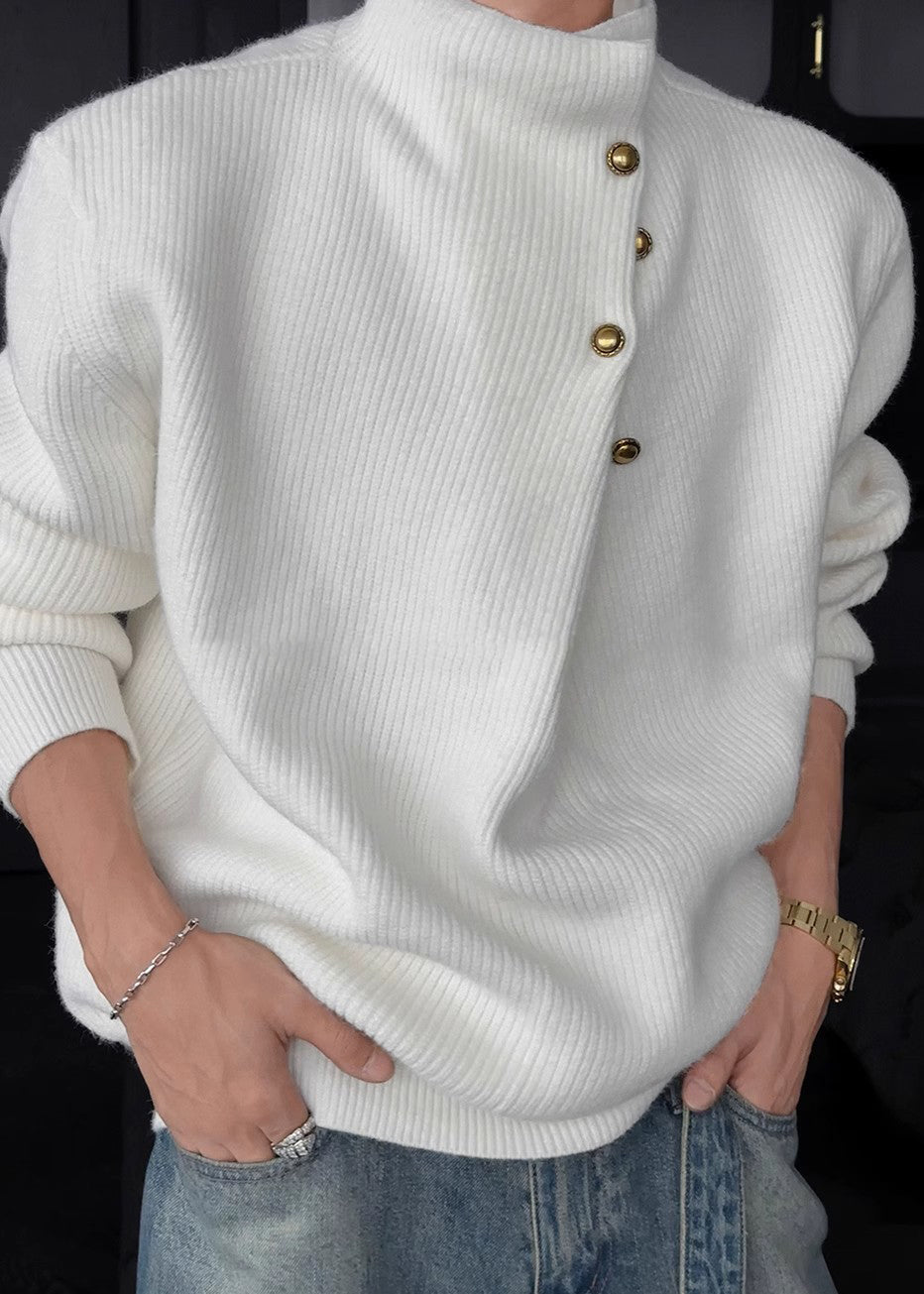 Vintage High-Neck Heavyweight Button Sweater for Men