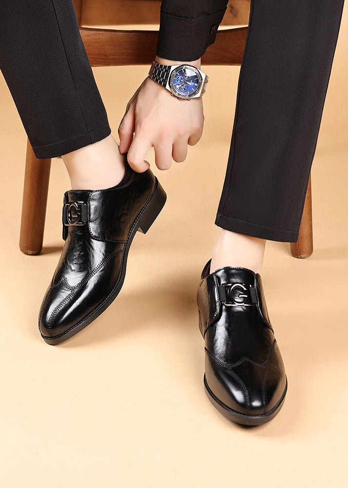 Men’s Embossed Leather Loafers – Slip-On Business Dress Shoes with Embroidered Detail