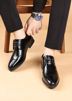 Men’s Embossed Leather Loafers – Slip-On Business Dress Shoes with Embroidered Detail