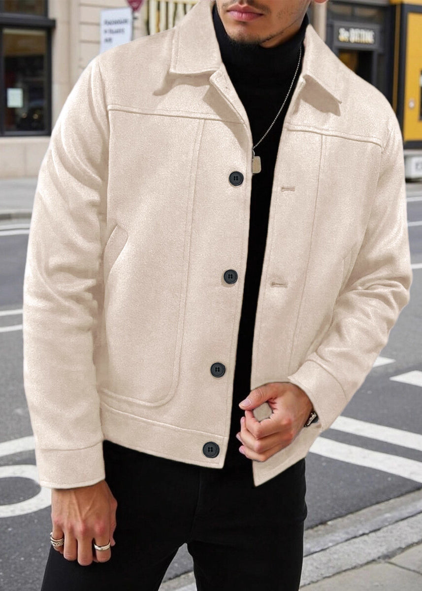 Men’s Retro Wool-Blend Button Jacket – Classic Lapel, Short Vintage Coat for Spring & Fall