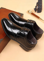 Men’s Embossed Leather Loafers – Slip-On Business Dress Shoes with Embroidered Detail