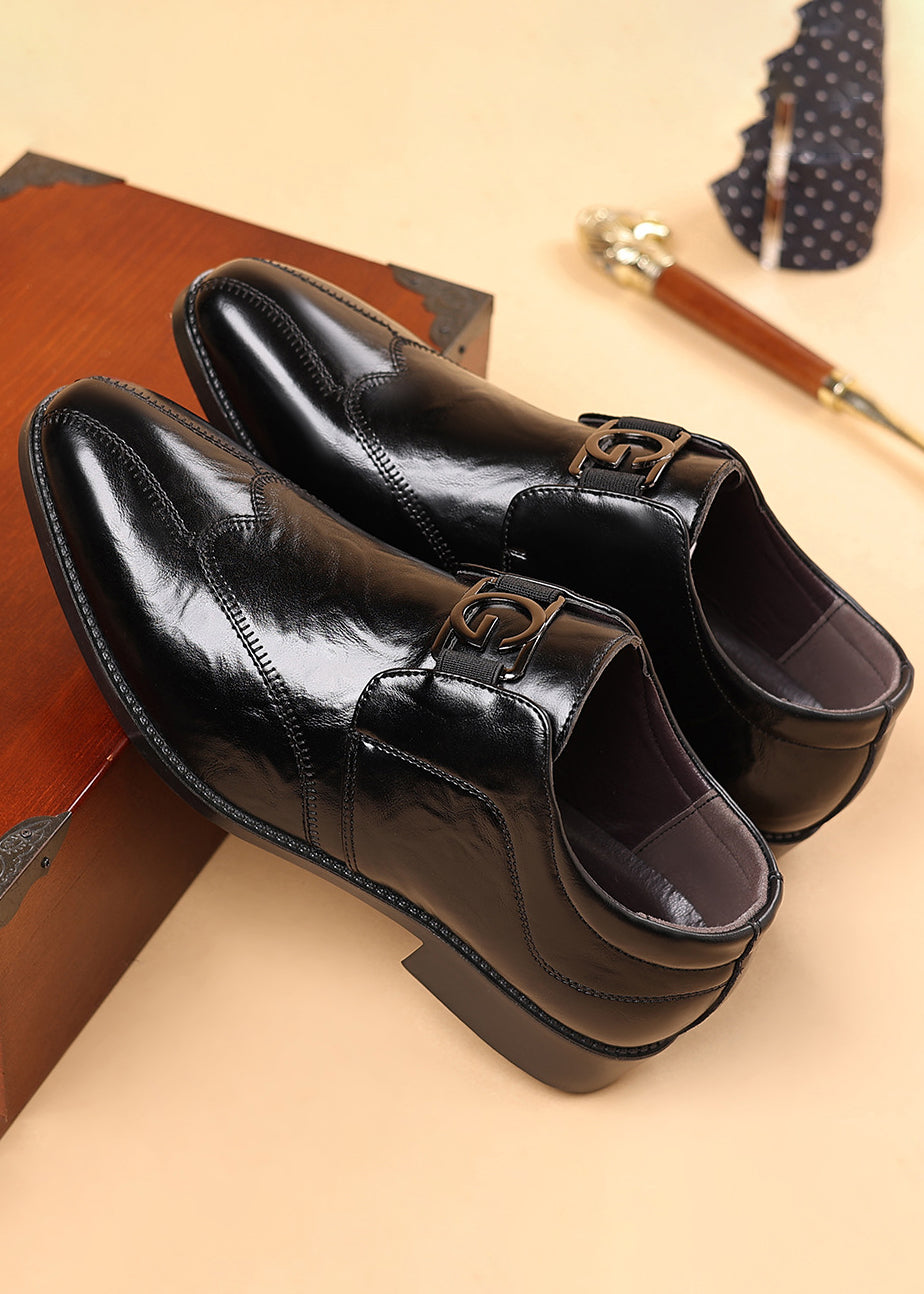 Men’s Embossed Leather Loafers – Slip-On Business Dress Shoes with Embroidered Detail
