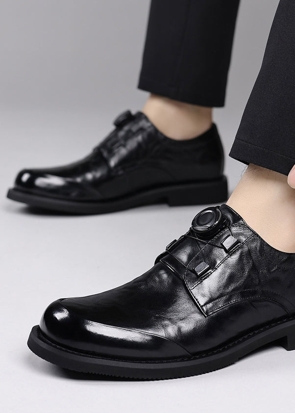 Men’s Genuine Leather Dress Shoes with Rotary Buckle — Business & Casual Oxford Style