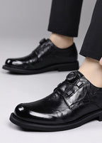 Men’s Genuine Leather Dress Shoes with Rotary Buckle — Business & Casual Oxford Style