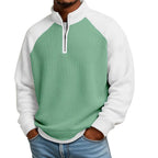 Men's Casual Color-Block Waffle Knit Quarter-Zip Pullover