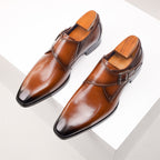 Square-Toe Genuine Leather Monk Shoes