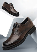 Men’s Genuine Leather Dress Shoes with Rotary Buckle — Business & Casual Oxford Style