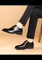 Men’s Embossed Leather Loafers – Slip-On Business Dress Shoes with Embroidered Detail