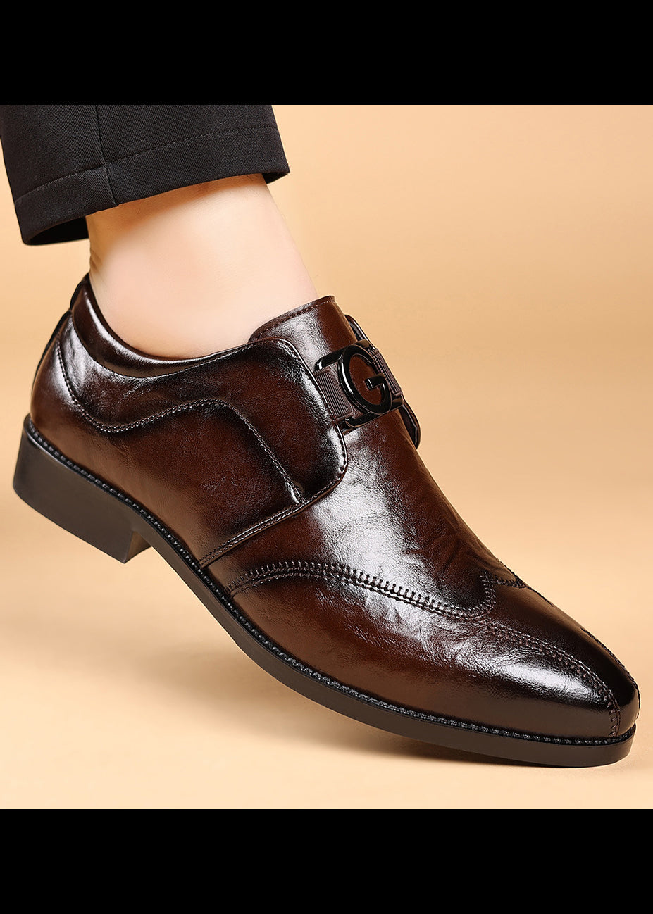 Men’s Embossed Leather Loafers – Slip-On Business Dress Shoes with Embroidered Detail