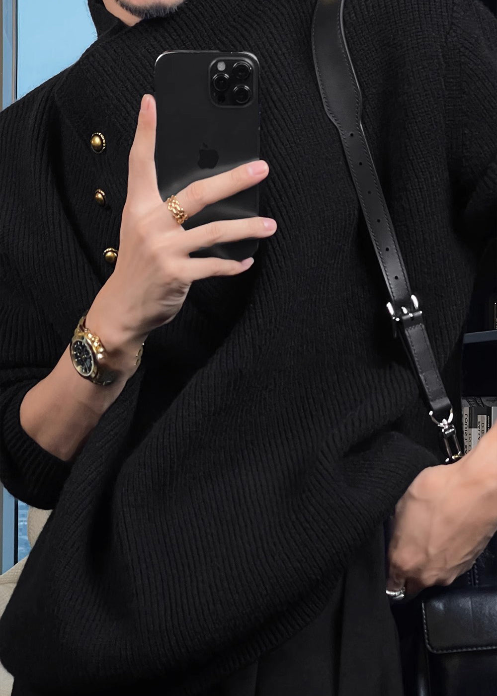 Vintage High-Neck Heavyweight Button Sweater for Men