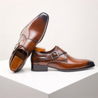 Square-Toe Genuine Leather Monk Shoes