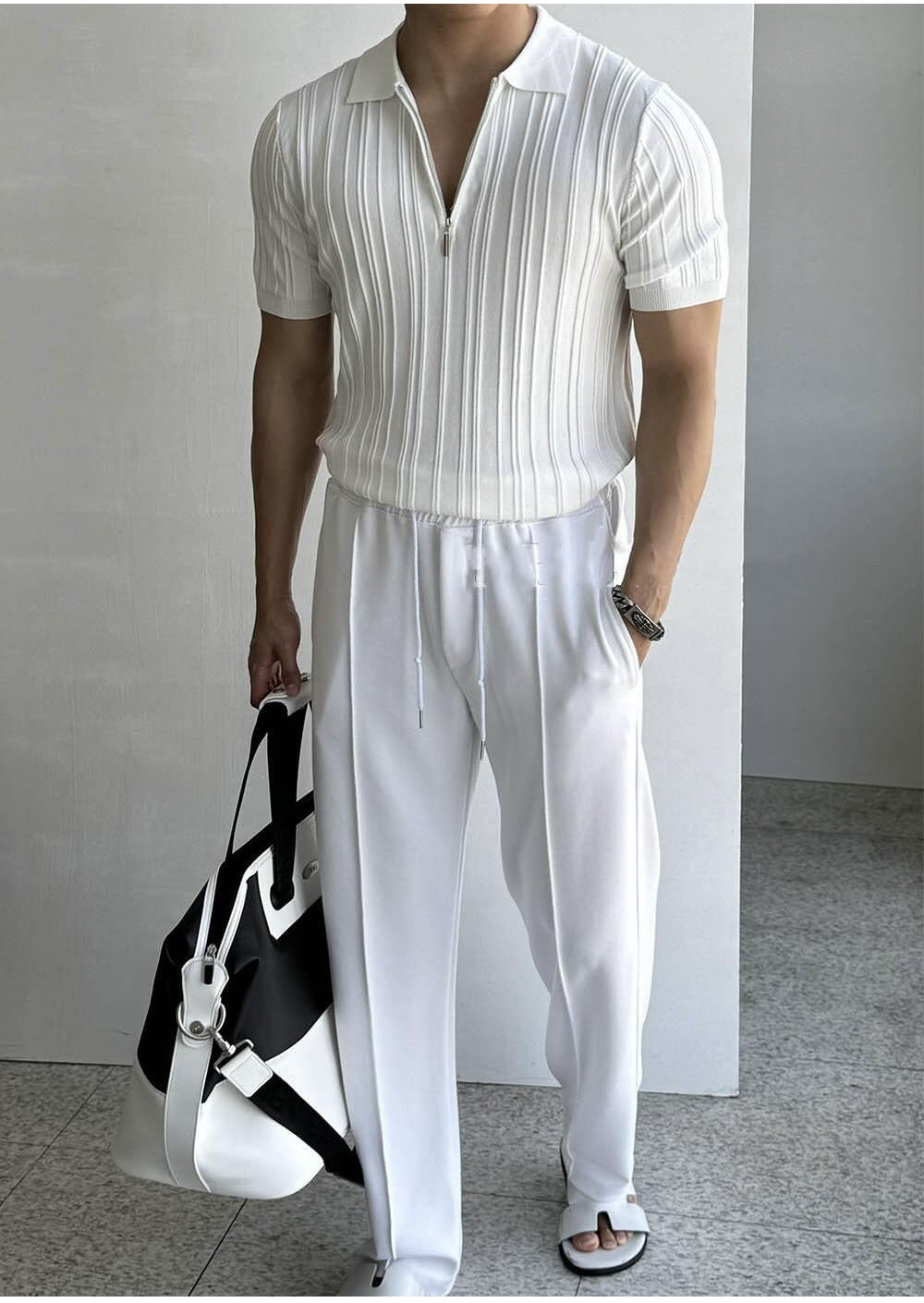 Men's Business Casual Half-Zip Knitted Short Sleeve Polo