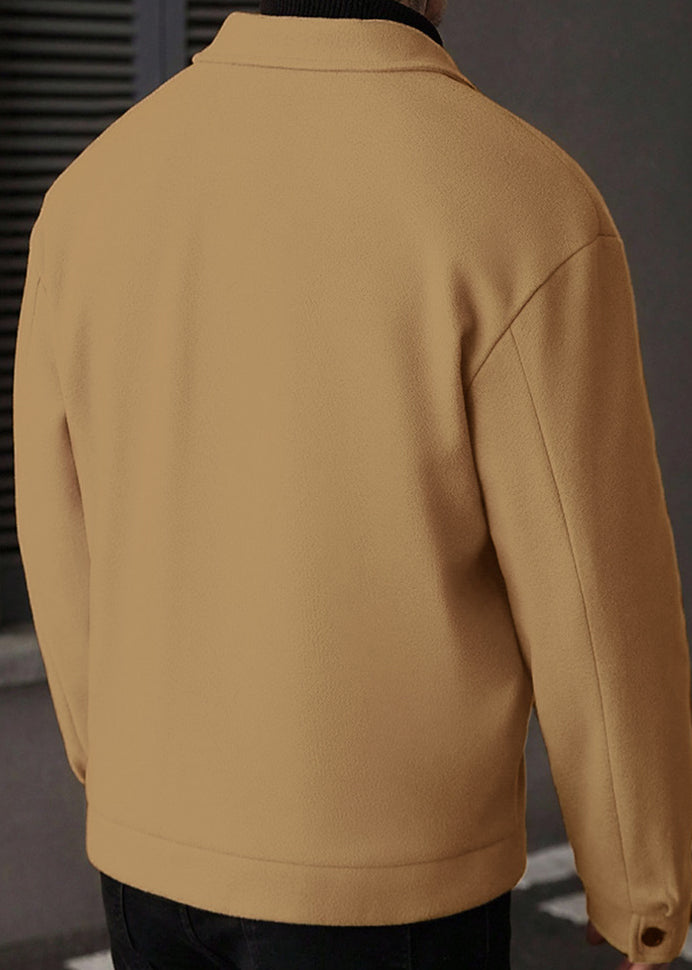 Men’s Casual Lightweight Wool-Blend Workwear Jacket – Button-Up Lapel Coat with Utility Patch Pockets